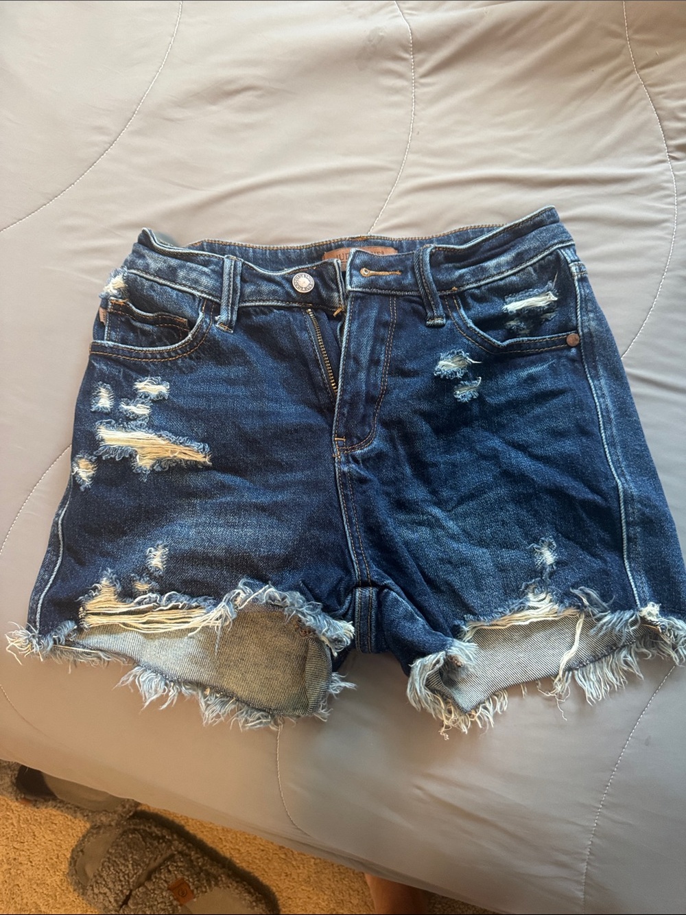 Judy Blue Dark Blue Distressed Denim Cutoff Shorts